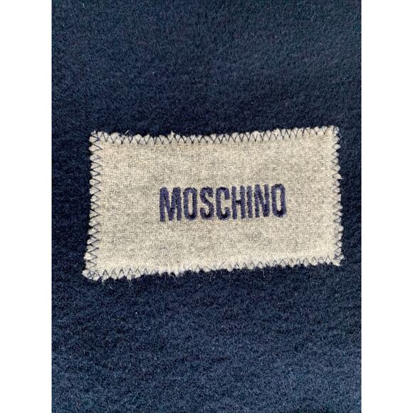 MOSCHINO wool scarf fringe edge navy blue logo - Picture 1 of 8